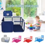 Kids Playpen with 30 Plastic Balls Kids Ball Pit Baby Playpen with Basketball Hoop Breathable Waterproof Oxford Cloth with Zipper Steel Frame With 30 Balls