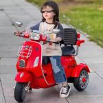 Dual Seater 12V Vespa Ride-On Scooter for Kids Safety 3 Wheels Rechargeable Electric Bike for Small Children Age 3-8 Years