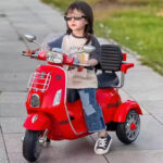Dual Seater 12V Vespa Ride-On Scooter for Kids Safety 3 Wheels Rechargeable Electric Bike for Samll Children Age 3-8 Years