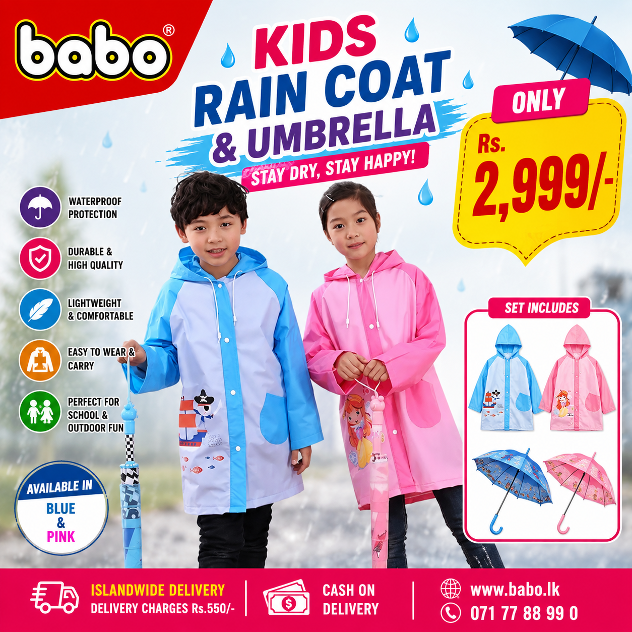 ChatGPT Image Jul 24, 2026, 11_41_07 PM Kids Rain Coat & Umbrella Set - Image 1