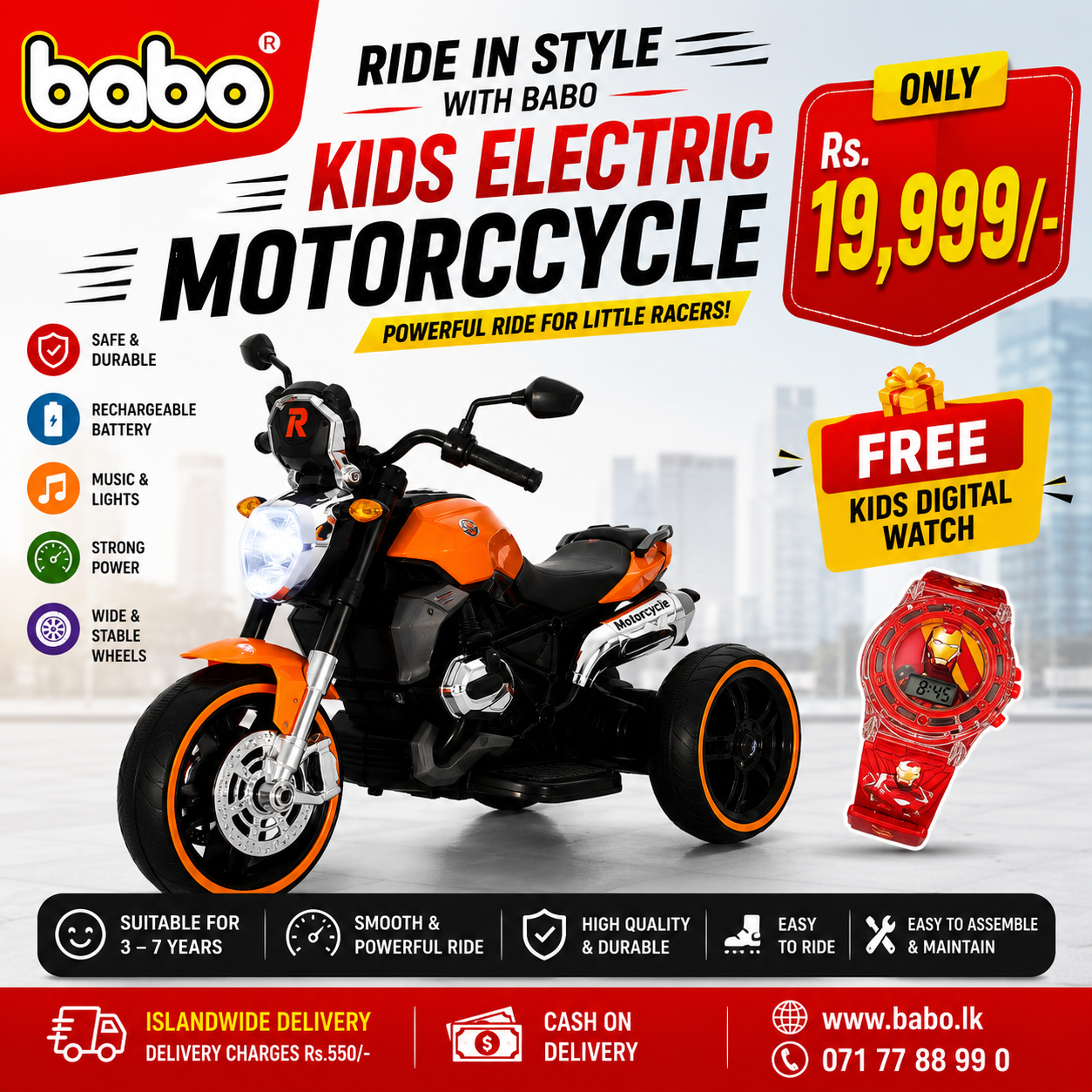 ChatGPT Image Jul 24, 2026, 12_03_34 AM Kids Electric Ride-On Motorcycle with FREE Digital Watch - Image 1