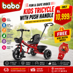 Kids Tricycle with Parent Push Handle + FREE Kids Digital Watch