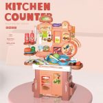 46PCS Preschool Toys Kitchen Counter Pretend Play Children's Kitchen House Toys Real Cooking Set Food Toys Kitchen for Girls